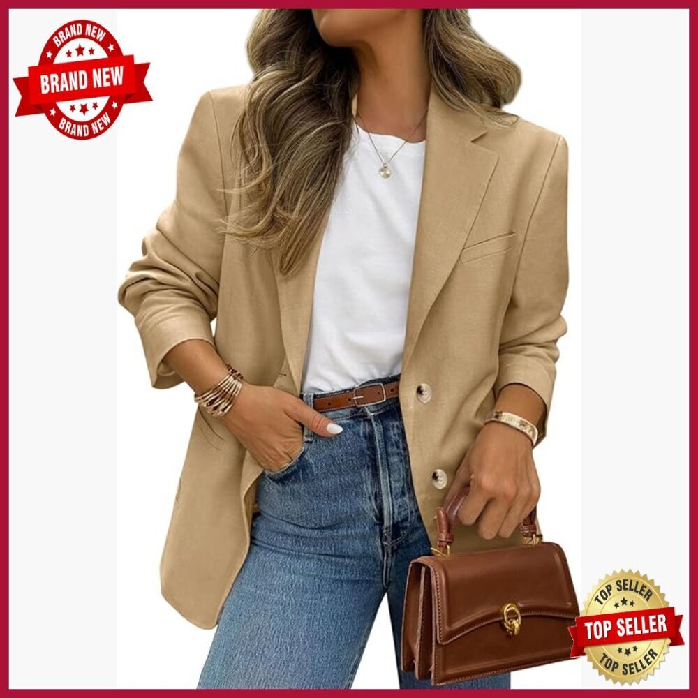Long Sleeve Blazer with Pockets, Notch Lapel, Open Front, Business Casual